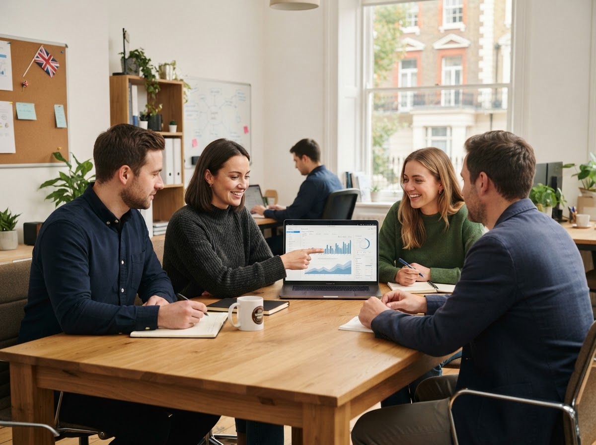 Uksprout analysts reviewing predictive data models on screen
